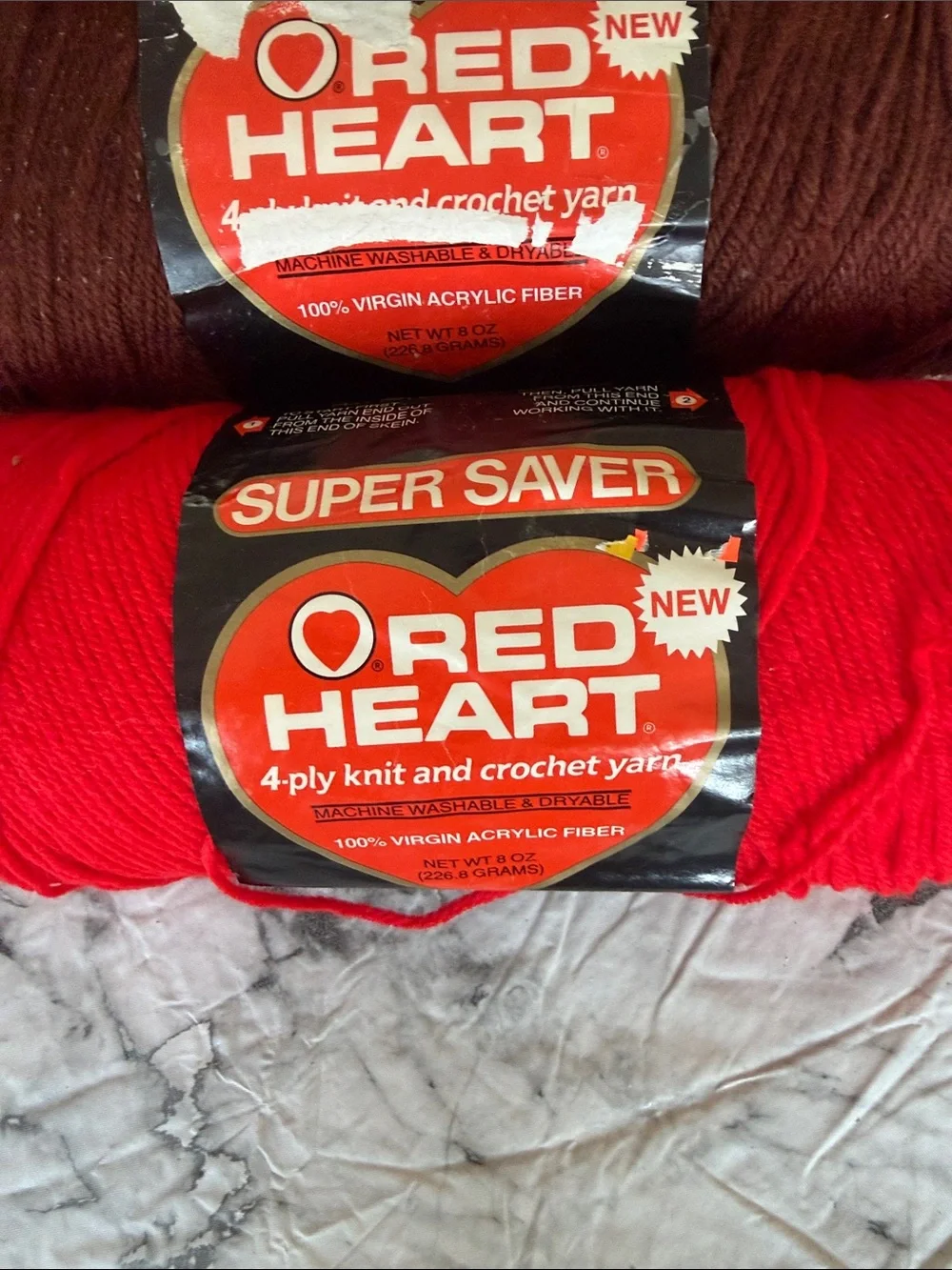 Red Heart Super Saver Yarn - Mixed Reds, Oranges, Brown. 5 Skein Bundle.